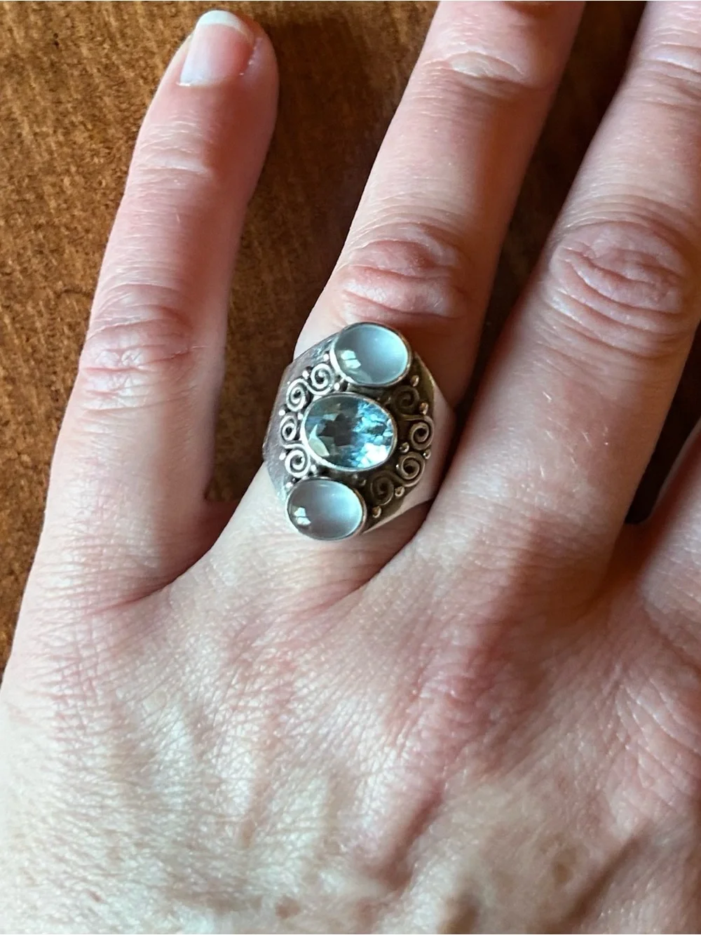 Sajen Sterling Silver, Aquamarine & Moonstone Ring, Adjustable - Picture 6 of 6